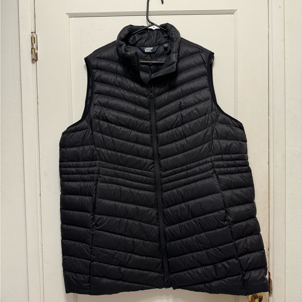 Lands End, Plus Size Wanderweight Ultralight Packable Long Down Vest, Black, 2X